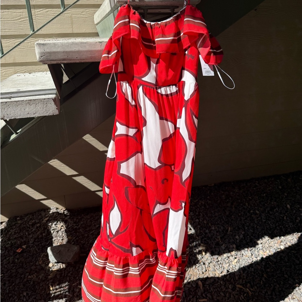 Red and White Floral Maxi Dress